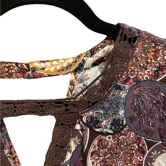 Umgee Bohemian Dress Women's Size M Embroidery Colorful Mini 3/4 Sleeves Crochet - Picture 2 of 12